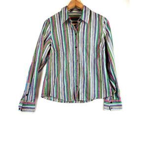 Liz Claiborne Striped Multi-Color Shirt Cotton Size S